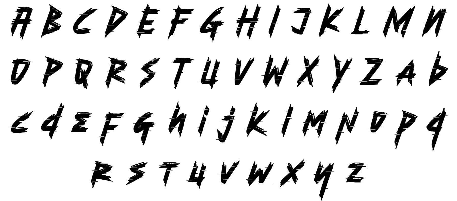 Glitch Shoot font Lasagnio Wigglyfont in uppercase and lowercase letters with numbers